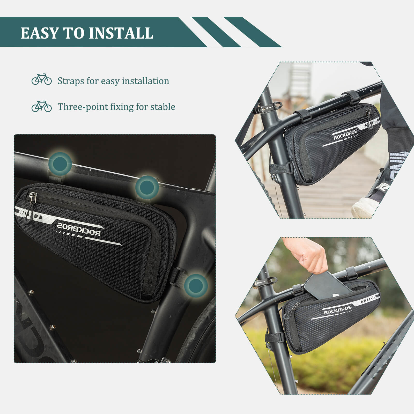 ROCKBROS Top Tube Bike Frame Bag Triangle Storage Pouch