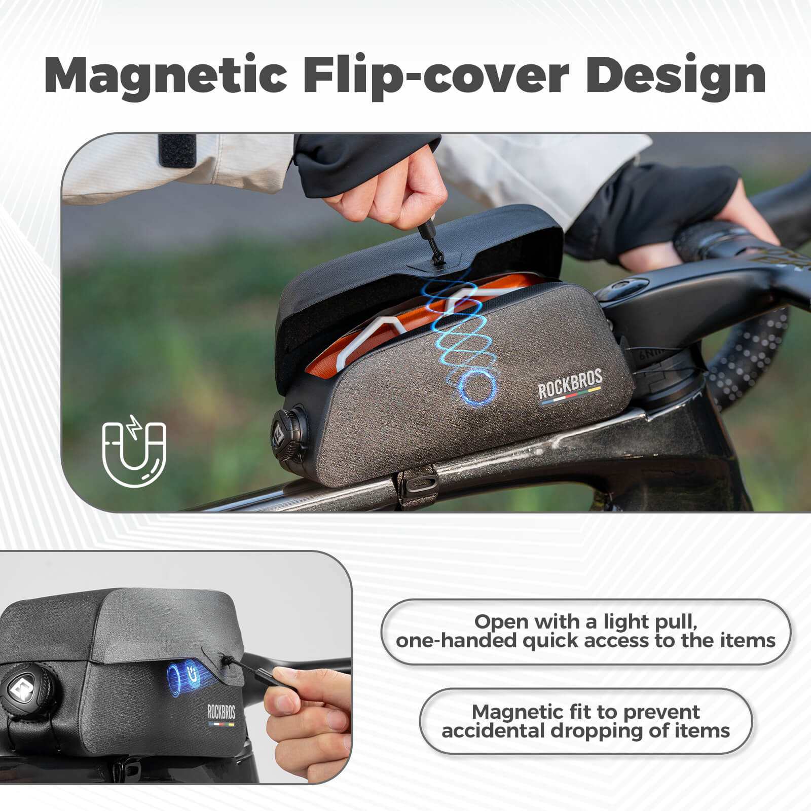 Road To Sky 100% Waterproof Magnetic Top Tube Bike Frame Bag – 0.6L/0.9L